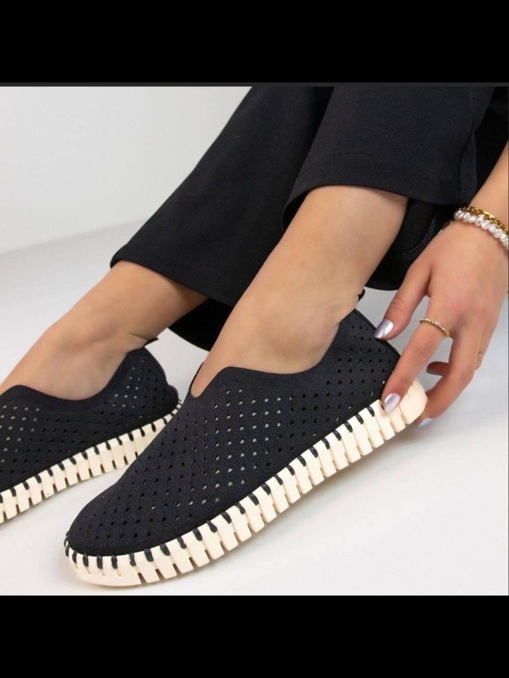 Project Cloud Black Perforated Slip On Memory Foam Comfort Shoe Size 11